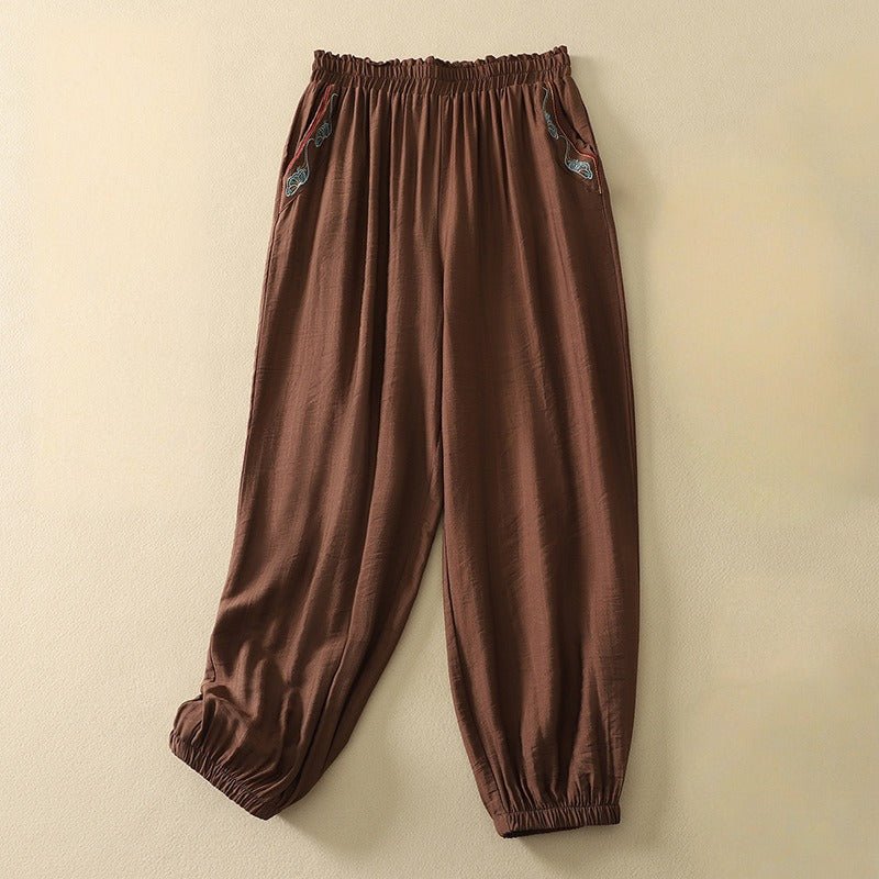 FLAX TROUSERS LINEN PANTS (Brown XS) - | Zavonix