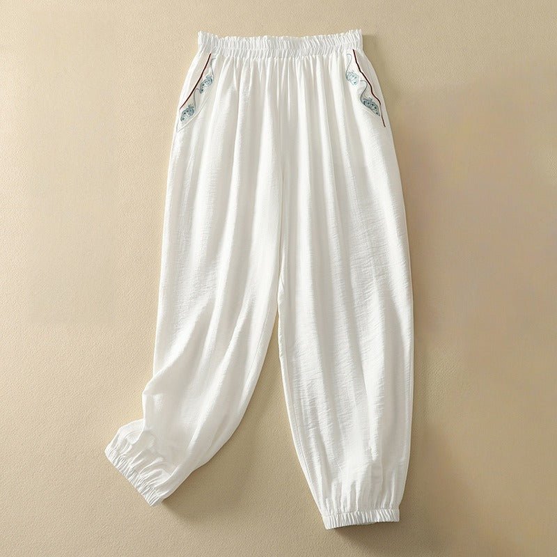 FLAX TROUSERS LINEN PANTS (White XS) - | Zavonix
