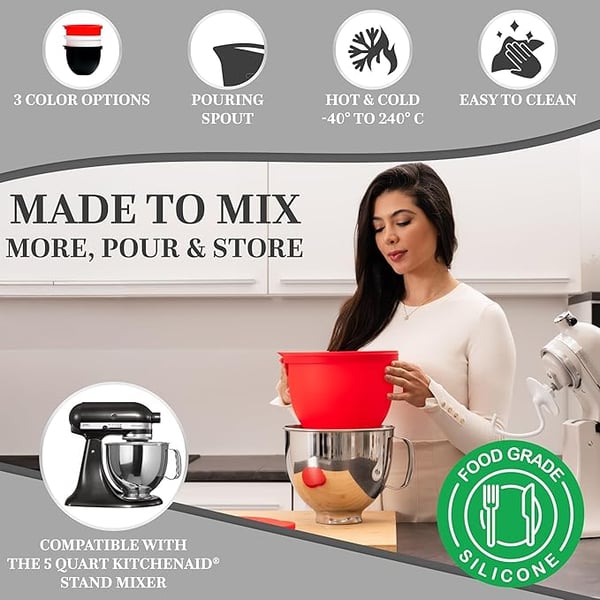 FlexiMix – Silicone Liner Attachment for KitchenWave Tilt - Head Mixers (Red ) - | Zavonix