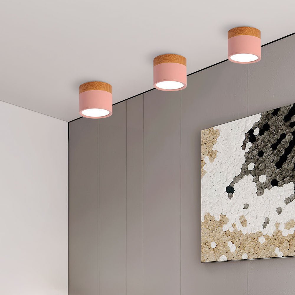 Flush Mount Ceiling Light with Energy-Efficient LED – Pink Wood Finish for Compact Spaces 8