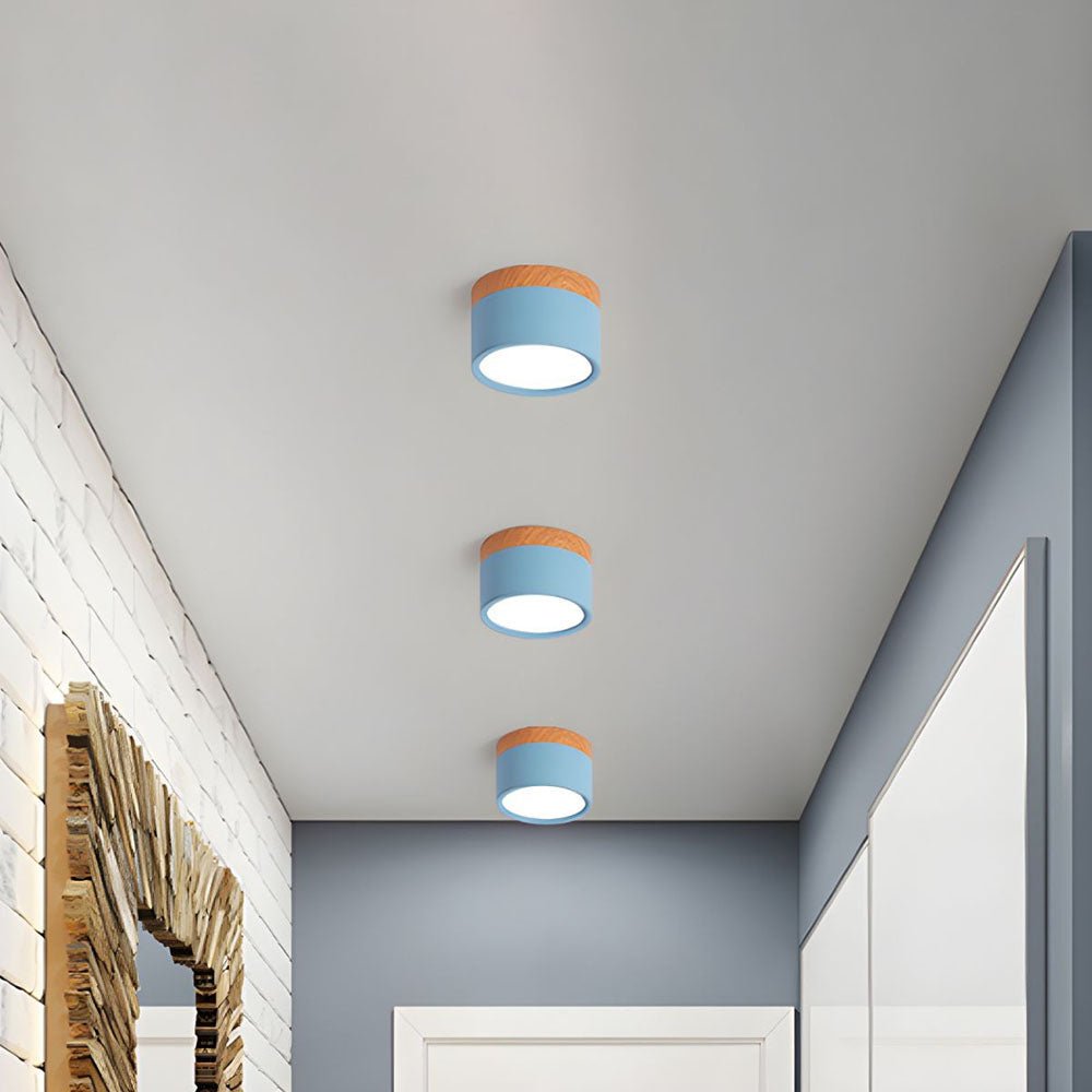 Flush Mount Ceiling Light with Energy-Efficient LED – Pink Wood Finish for Compact Spaces 1