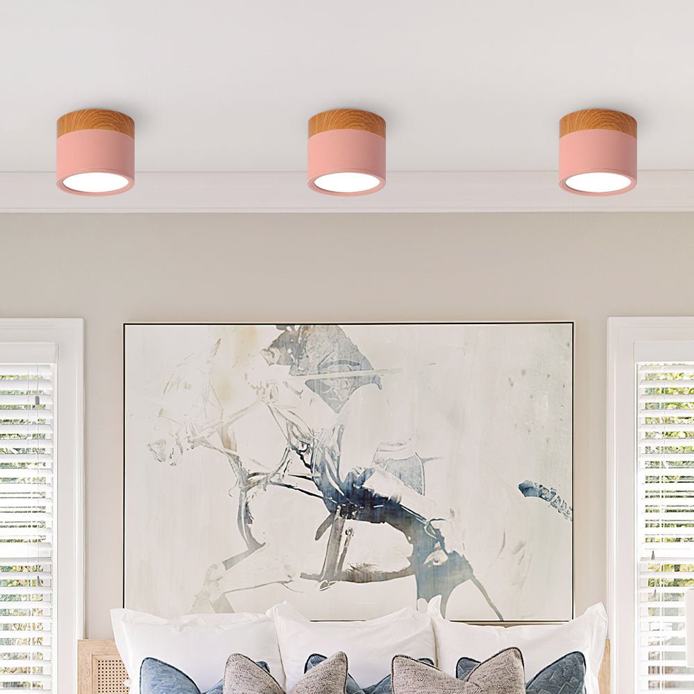 Flush Mount Ceiling Light with Energy-Efficient LED – Pink Wood Finish for Compact Spaces 6