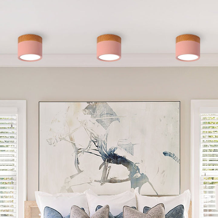 Flush Mount Ceiling Light with Energy-Efficient LED – Pink Wood Finish for Compact Spaces 6
