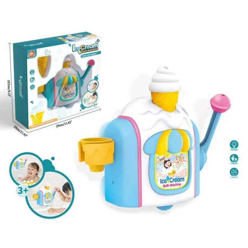 Foam bath toy beside its retail box, with a yellow cone and a 3+ age symbol