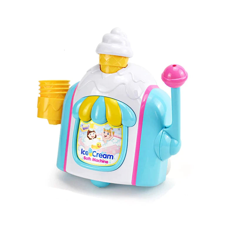 Turquoise, white and pink foam bath toy with yellow cones in its side holder