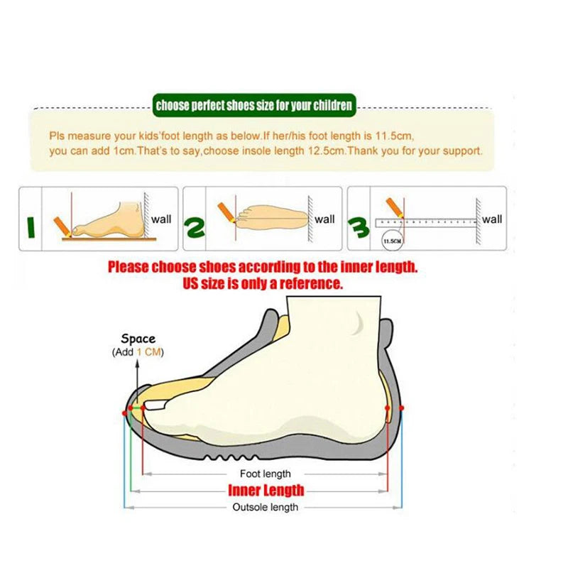 Foot-measuring guide illustrating how to choose shoes by inner length
