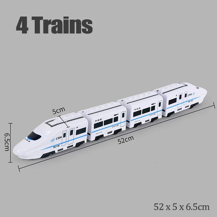 Four-section toy train with dimensions of 52 x 5 x 6.5 cm