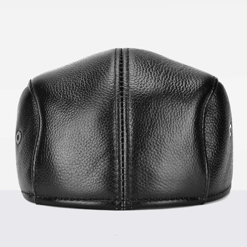 Fredo Leather Flat Cap (Black 22 In / 56CM) - | Zavonix
