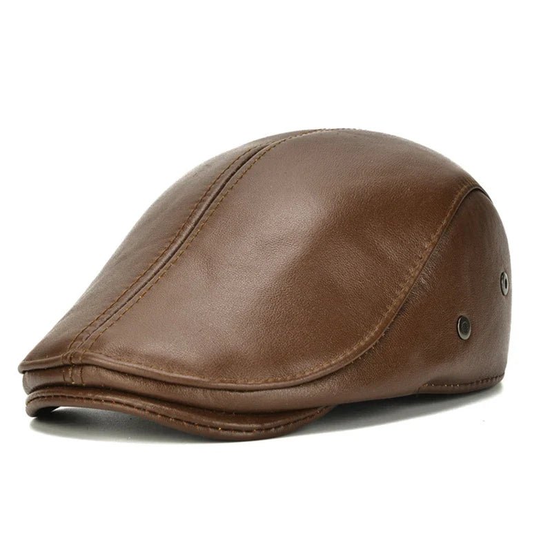 Fredo Leather Flat Cap (Black 22 In / 56CM) - | Zavonix