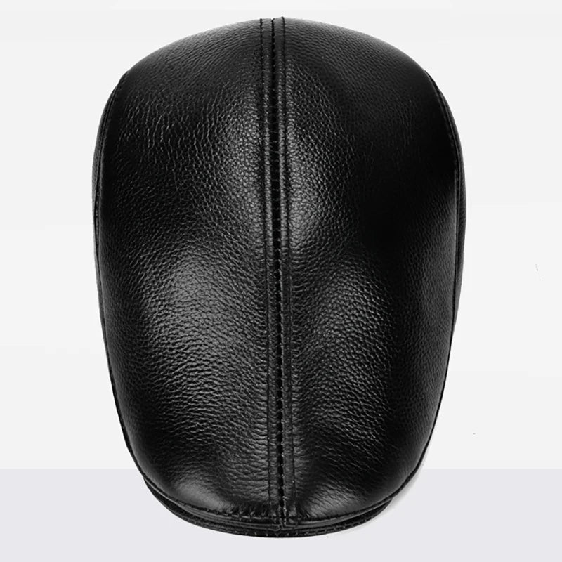 Fredo Leather Flat Cap (Black 22 In / 56CM) - | Zavonix