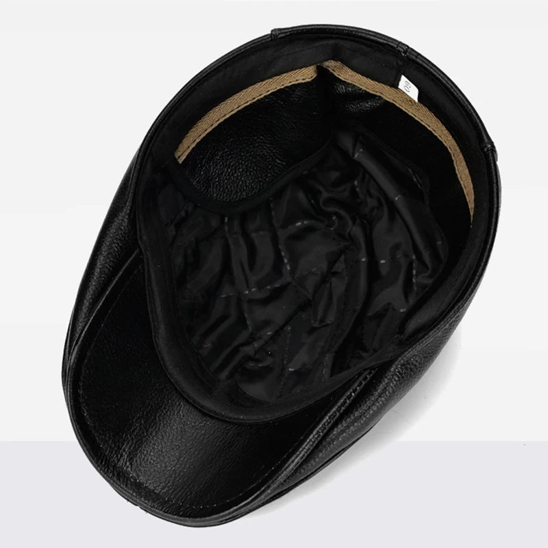 Fredo Leather Flat Cap (Black 22 In / 56CM) - | Zavonix