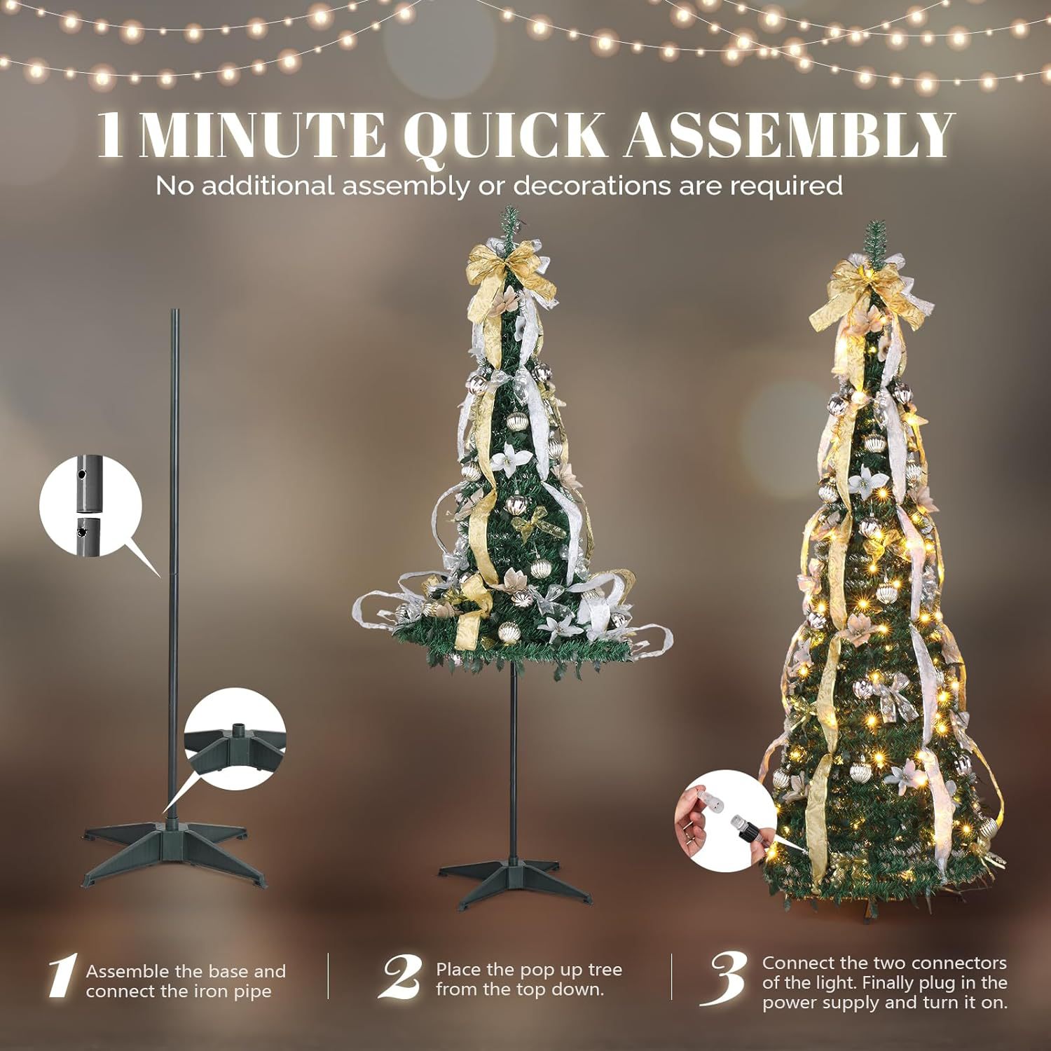 FrostLuxe™ Folding Christmas Tree — Spark Instant Holiday Magic with Effortless Glamour (1.2m / 3.9ft ) - | Zavonix