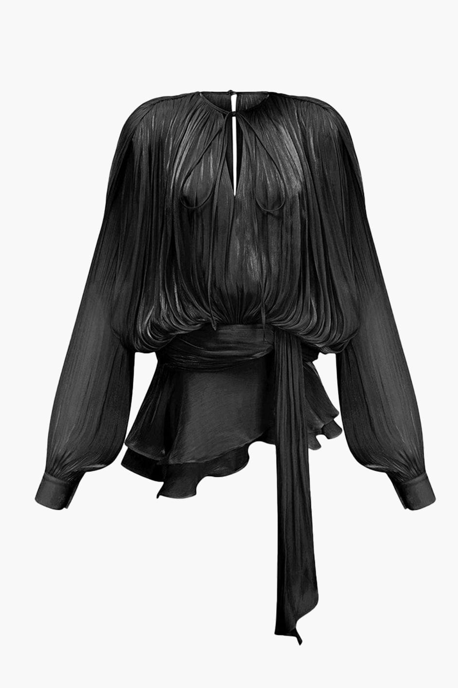 Fully - pleated Ruffled Mini Pixie Dress with Shorts (Black S) - | Zavonix