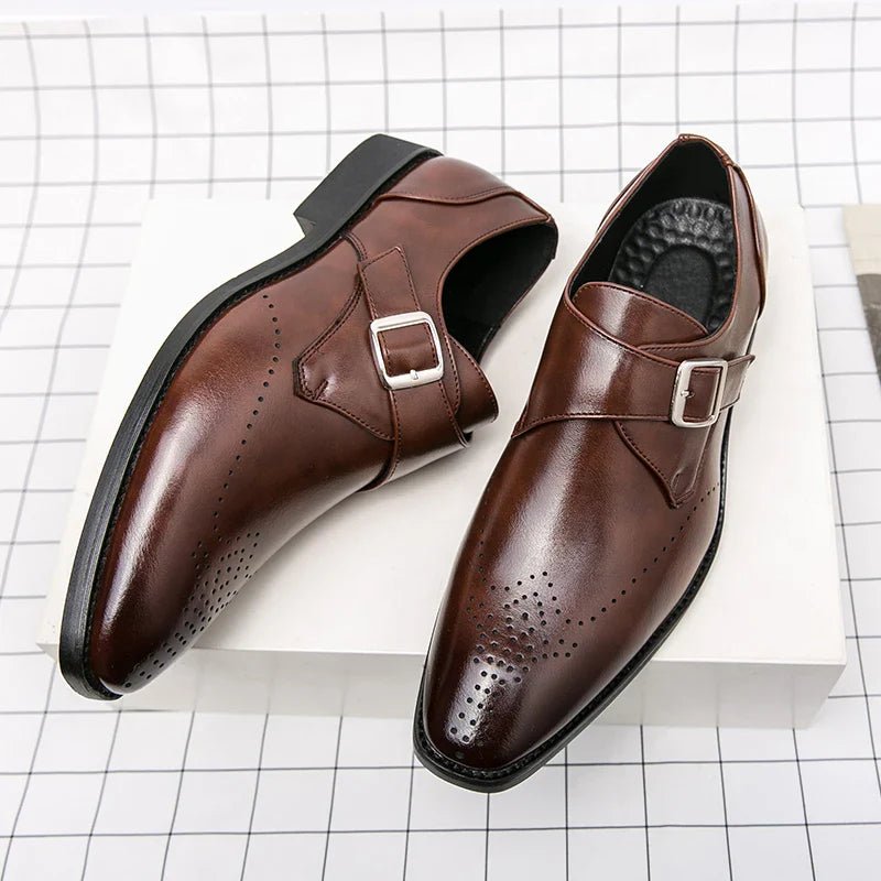 "Gabrio" Buckle Leather Shoes (Brown 6) - | Zavonix
