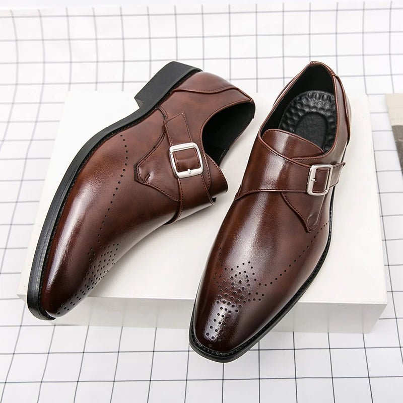 "Gabrio" Buckle Leather Shoes (Brown 6) - | Zavonix