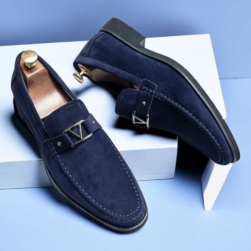 Galvano — Men’s Italian Suede Loafers with Metallic Accent (Navy Blue 6) - | Zavonix