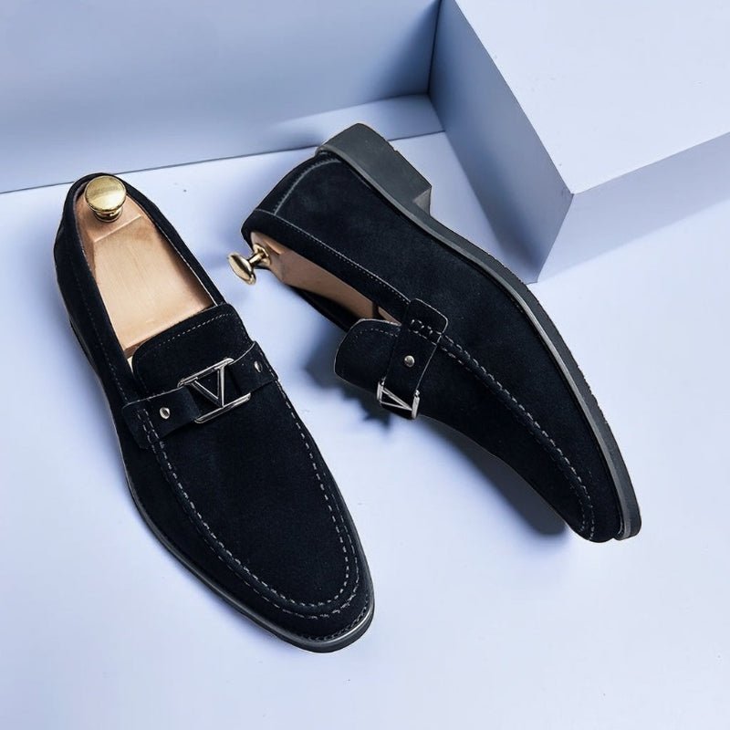 Galvano — Men’s Italian Suede Loafers with Metallic Accent (Black 6) - | Zavonix