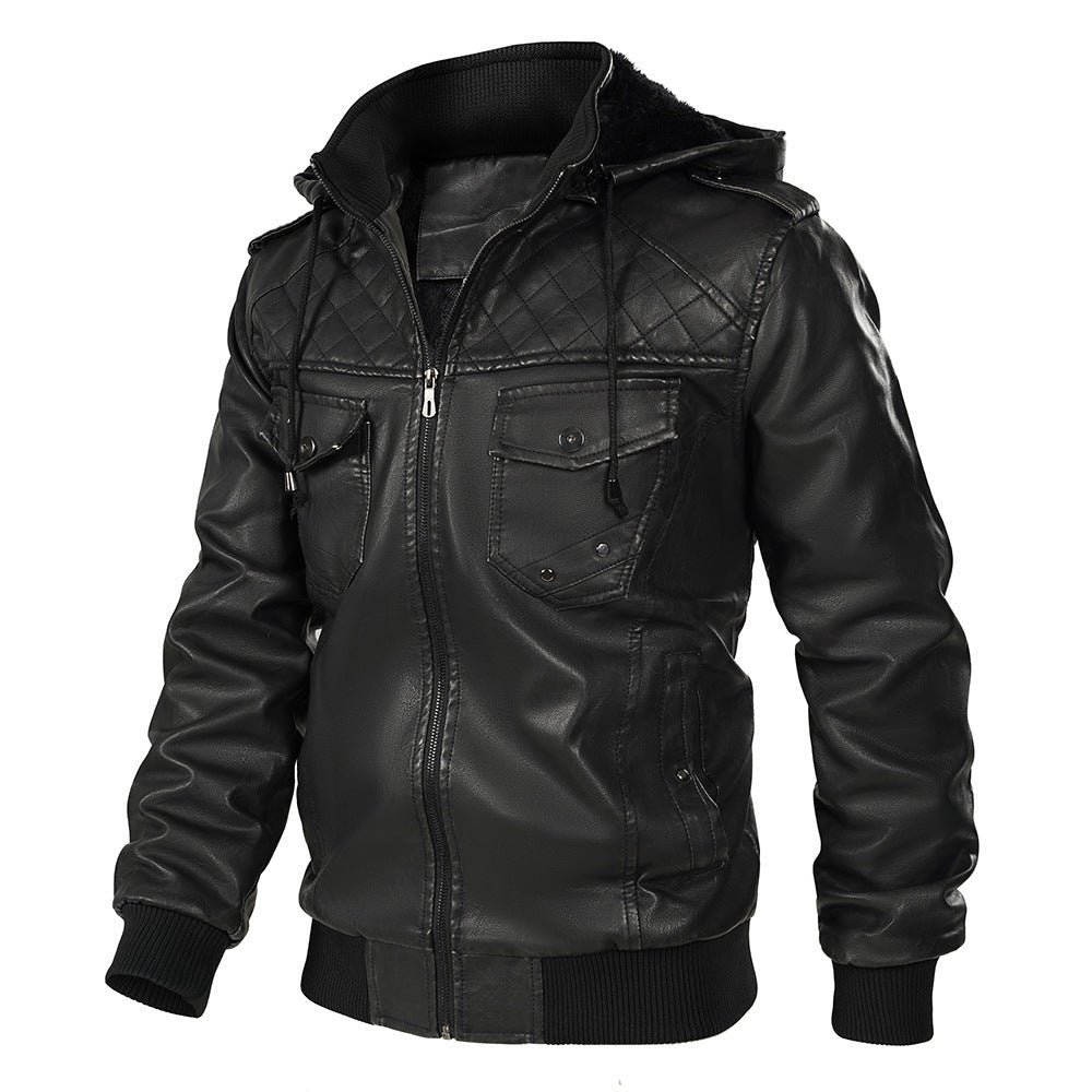 Garren Leather Jacket — Men’s Insulated Hooded Jacket with Fleece Lining (Black S) - | Zavonix