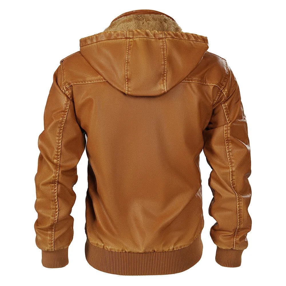 Garren Leather Jacket — Men’s Insulated Hooded Jacket with Fleece Lining (Brown S) - | Zavonix