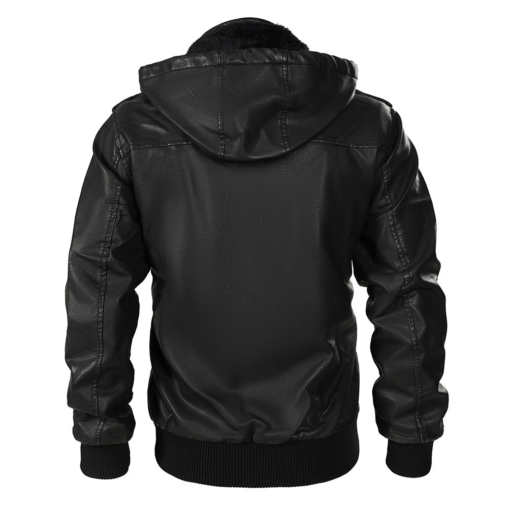 Garren Leather Jacket — Men’s Insulated Hooded Jacket with Fleece Lining (Black S) - | Zavonix