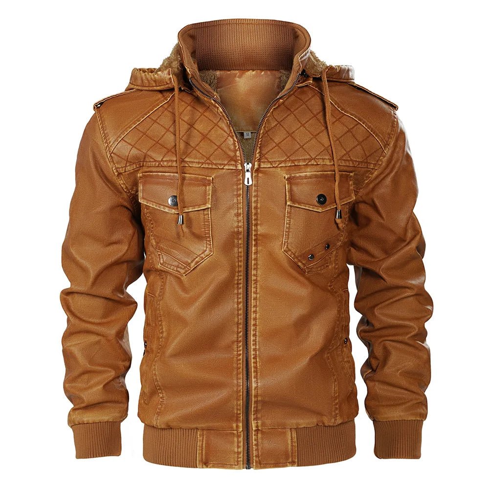 Garren Leather Jacket — Men’s Insulated Hooded Jacket with Fleece Lining (Black S) - | Zavonix