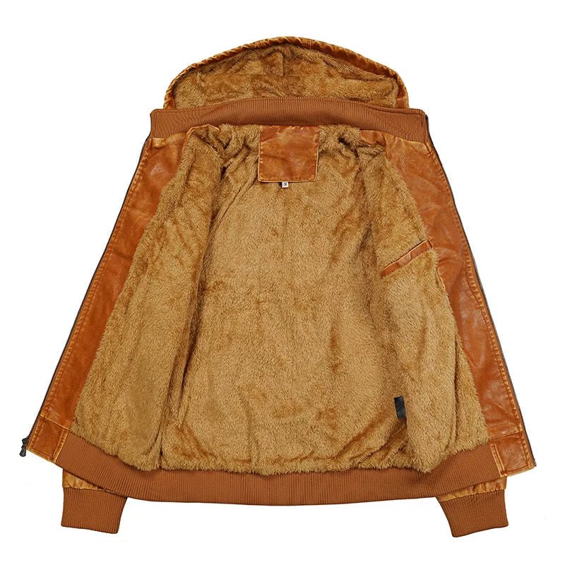 Garren Leather Jacket — Men’s Insulated Hooded Jacket with Fleece Lining (Brown S) - | Zavonix