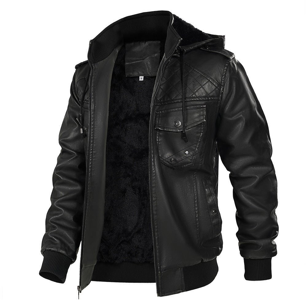 Garren Leather Jacket — Men’s Insulated Hooded Jacket with Fleece Lining (Black S) - | Zavonix