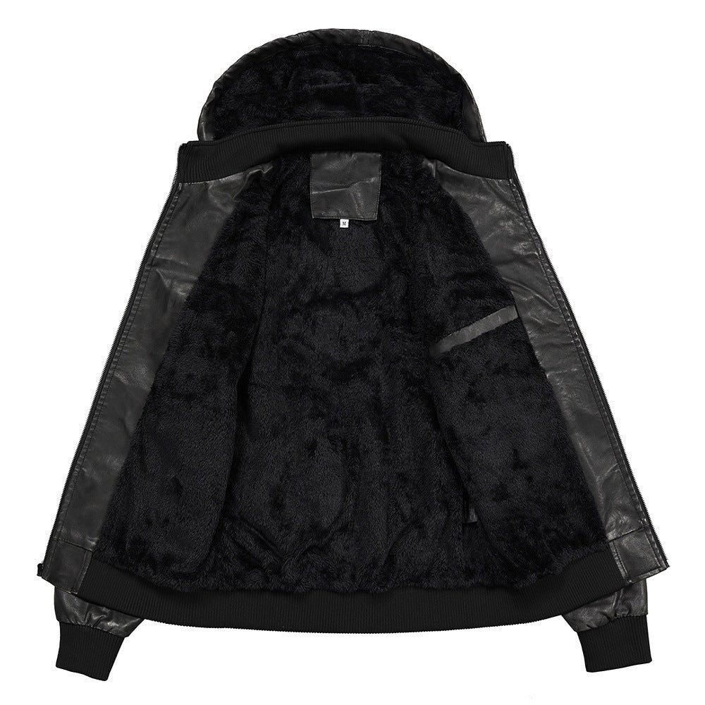 Garren Leather Jacket — Men’s Insulated Hooded Jacket with Fleece Lining (Black S) - | Zavonix
