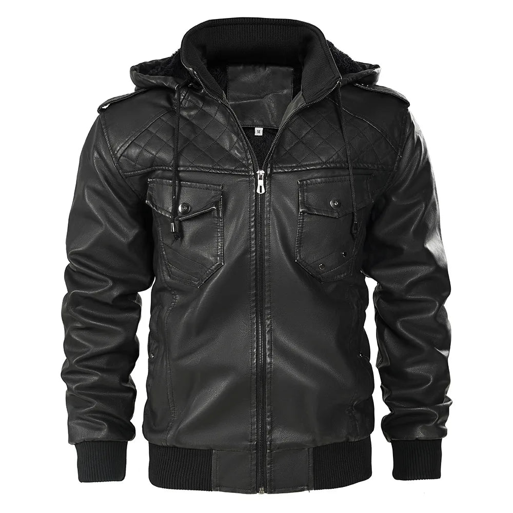 Garren Leather Jacket — Men’s Insulated Hooded Jacket with Fleece Lining (Black S) - | Zavonix