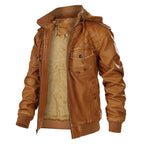 Garren Leather Jacket — Men’s Insulated Hooded Jacket with Fleece Lining (Brown S) - | Zavonix