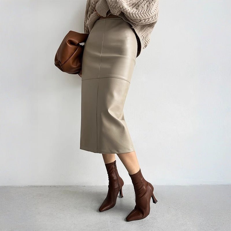 GIA LEATHER MIDI SKIRT (Cream XS) - | Zavonix