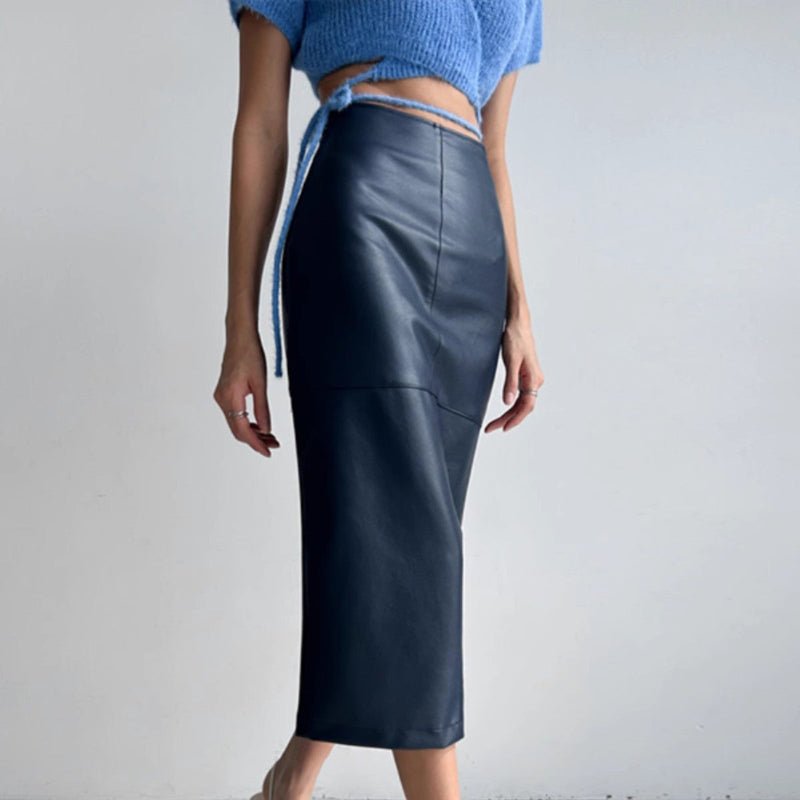 GIA LEATHER MIDI SKIRT (Blue XS) - | Zavonix