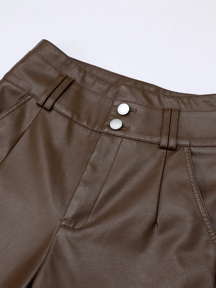 "Ginevra" Faux Leather Pants (Coffee XS) - | Zavonix