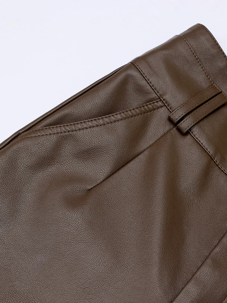 "Ginevra" Faux Leather Pants (Coffee XS) - | Zavonix