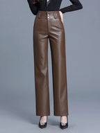 "Ginevra" Faux Leather Pants (Coffee XS) - | Zavonix