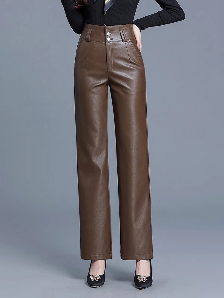 "Ginevra" Faux Leather Pants (Coffee XS) - | Zavonix