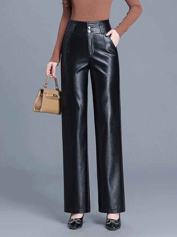 "Ginevra" Faux Leather Pants (Coffee XS) - | Zavonix