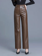 "Ginevra" Faux Leather Pants (Coffee XS) - | Zavonix