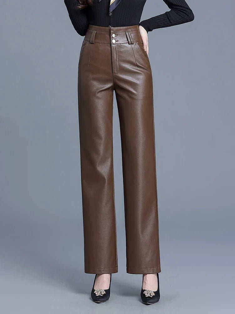 "Ginevra" Faux Leather Pants (Coffee XS) - | Zavonix