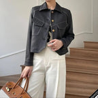 "Gisella" Cropped Leather Blazer (Black XS) - Jacket | Zavonix
