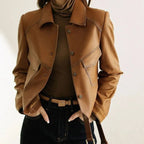 "Gisella" Cropped Leather Blazer (Black XS) - Jacket | Zavonix