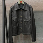 "Gisella" Cropped Leather Blazer (Khaki XS) - Jacket | Zavonix
