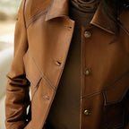 "Gisella" Cropped Leather Blazer (Khaki XS) - Jacket | Zavonix