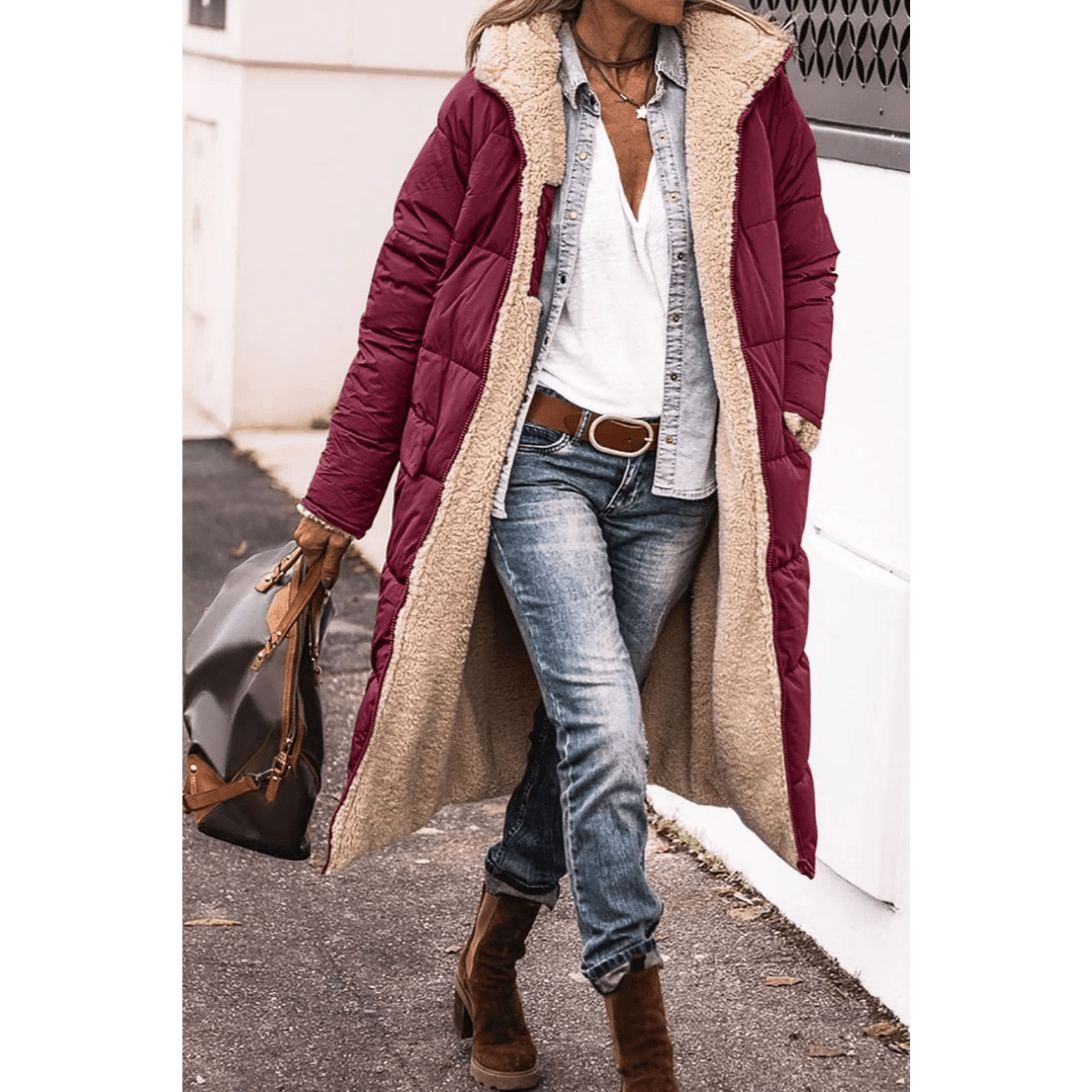 Gloria Women's Puffer Trench Coat | Long Cut, Quilted Design 1
