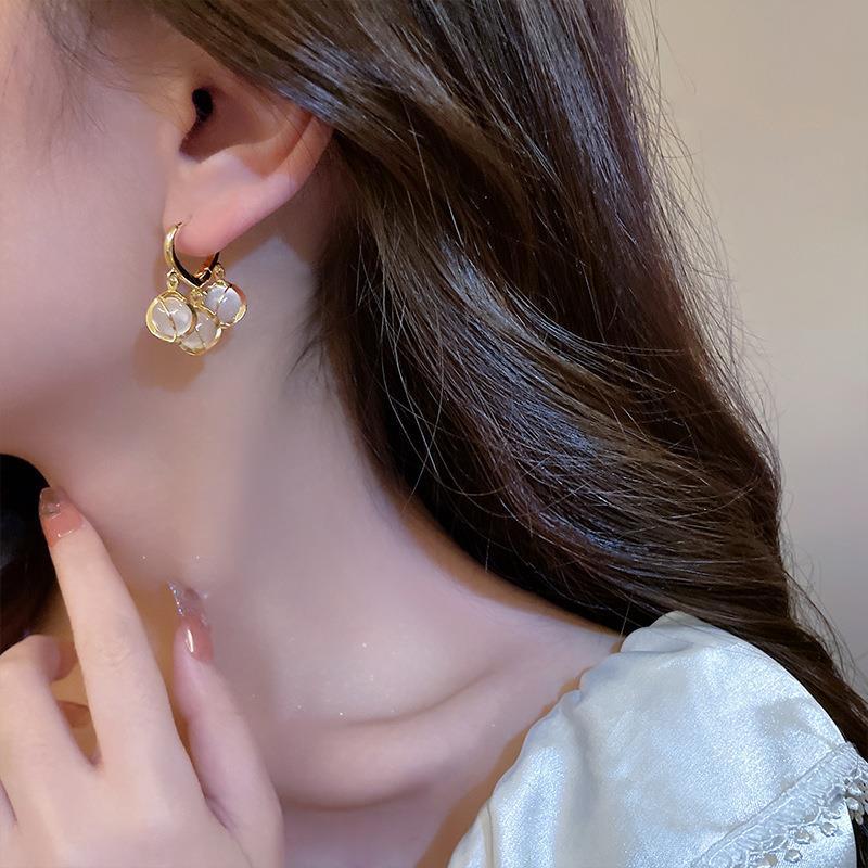 Gold Plated Opal Cat Eye Drop Earrings Product Image 01
