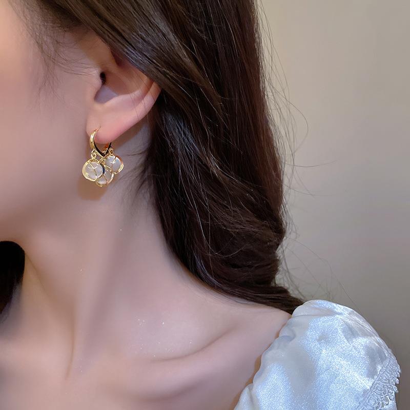 Gold Plated Opal Cat Eye Drop Earrings Product Image 02