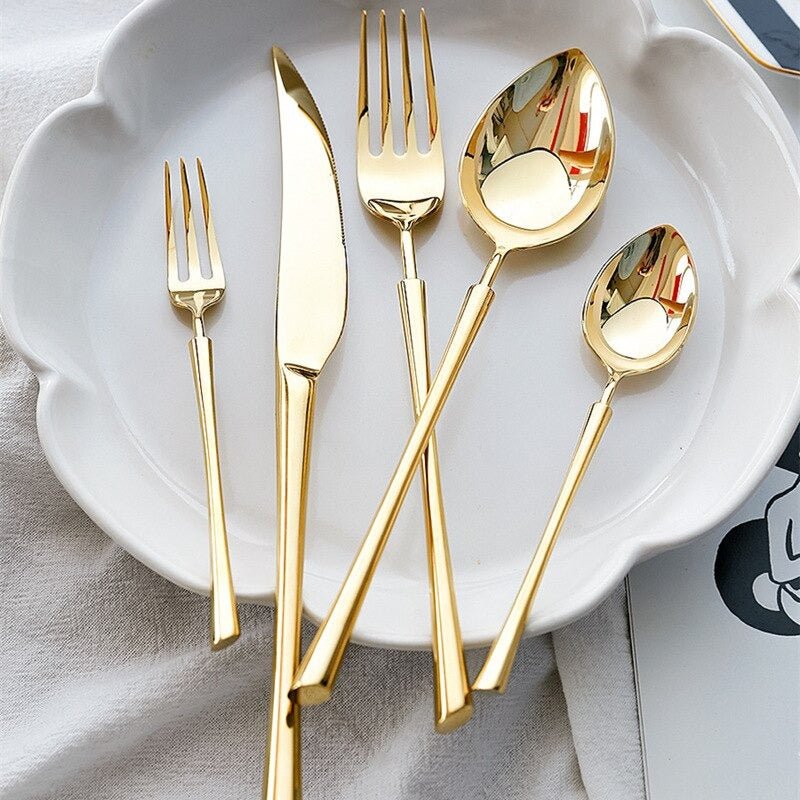 Gold Titanium Bistro Set - 5-Piece Unbreakable Stainless Steel Flatware for Elegant Dining 0
