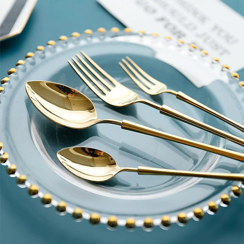 Gold Titanium Bistro Set - 5-Piece Unbreakable Stainless Steel Flatware for Elegant Dining 3