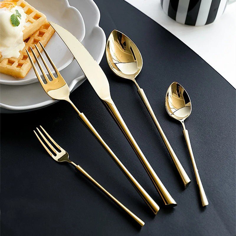 Gold Titanium Bistro Set - 5-Piece Unbreakable Stainless Steel Flatware for Elegant Dining 1