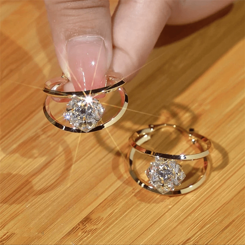 Gold Tone Zirconia Double Hoop Earrings Product Image 02